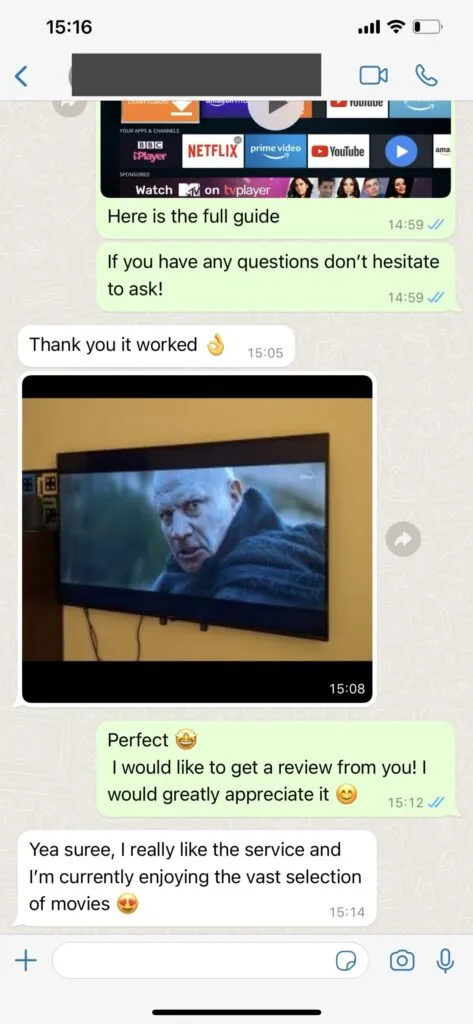 Screenshot der Kundenaktivierung via WhatsApp – Teil 1
